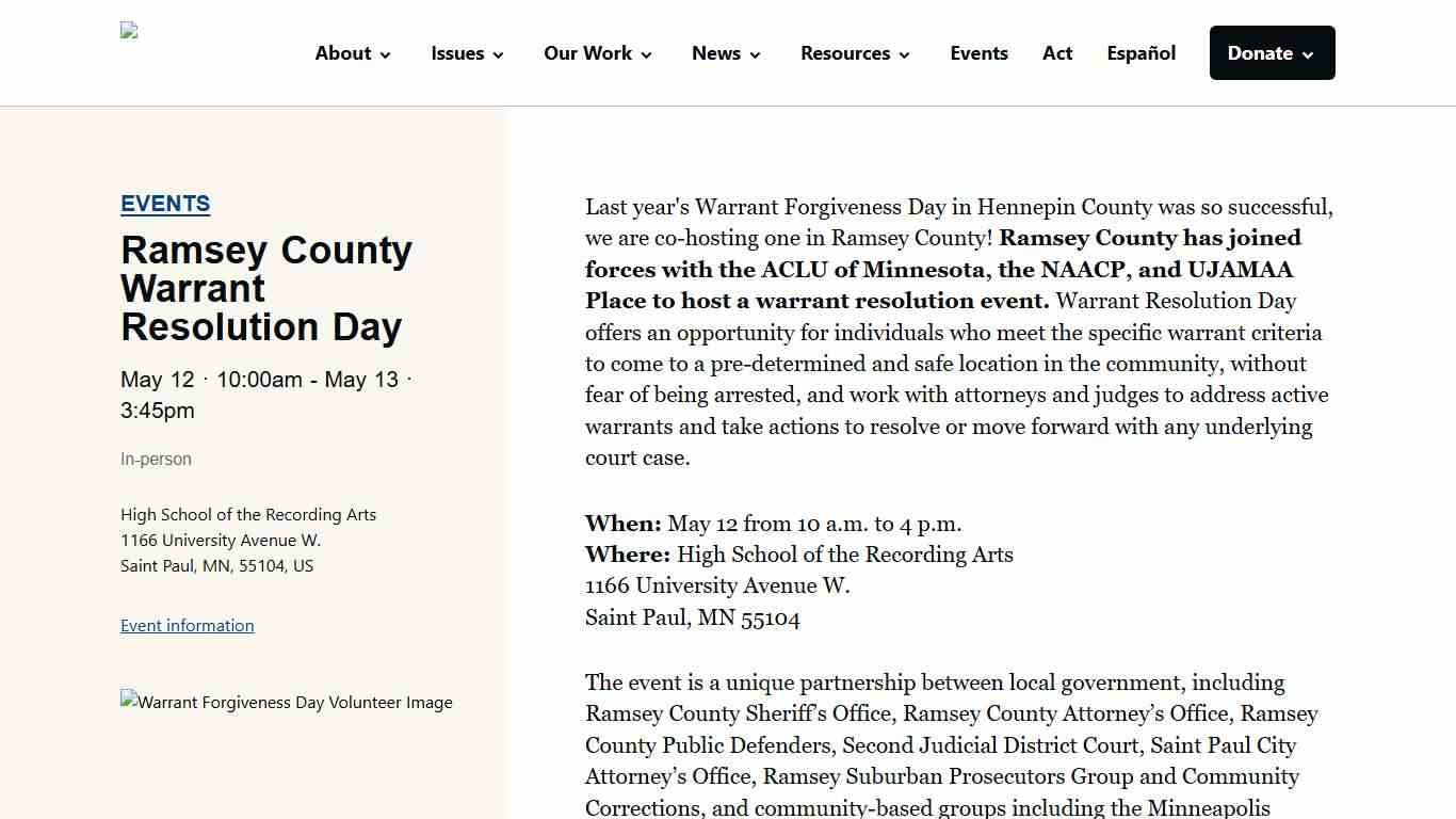 Ramsey County Warrant Resolution Day - ACLU of Minnesota