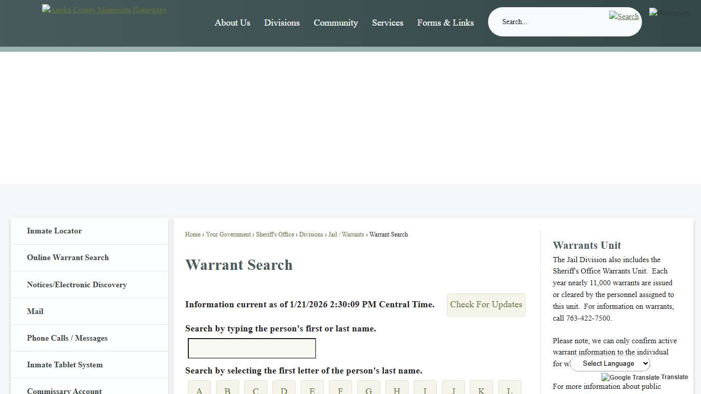 Warrant Search | Anoka County, MN - Official Website